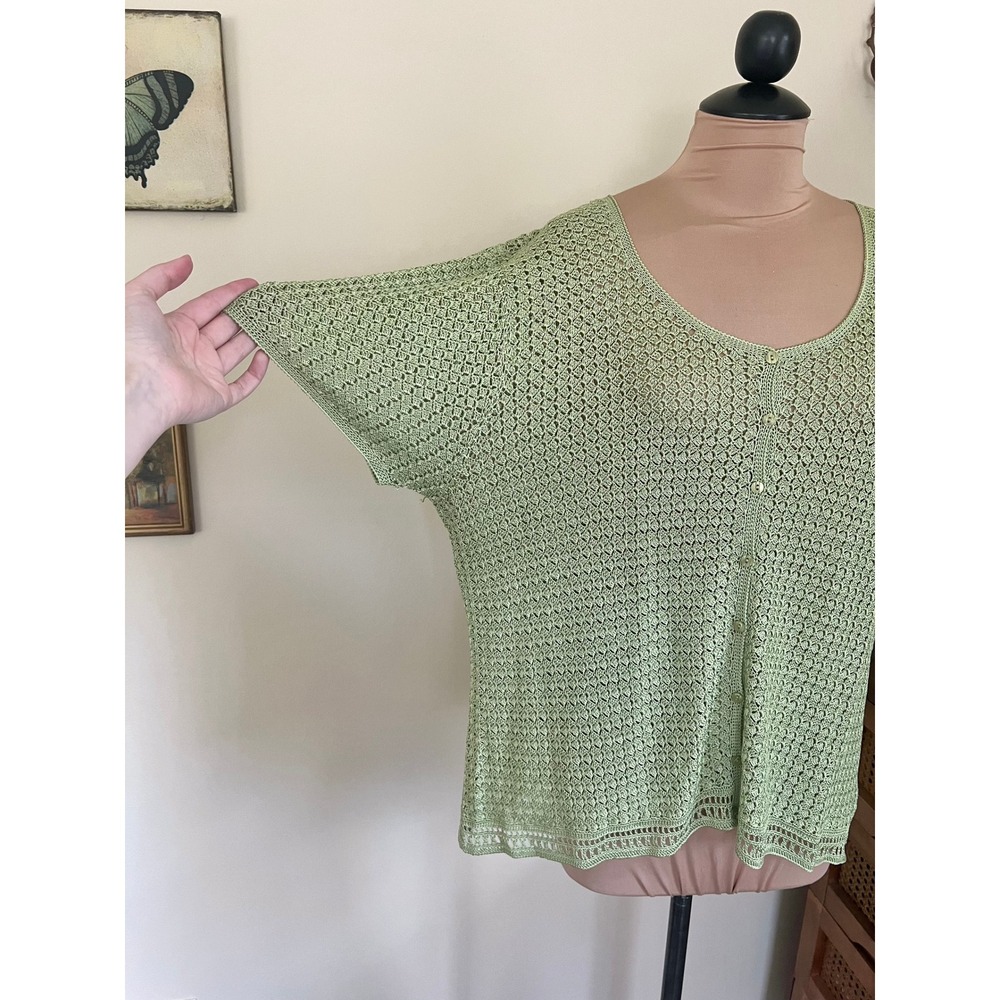 Vintage Liz Claiborne Green Open Knit Cardigan - Picture 5 of 6